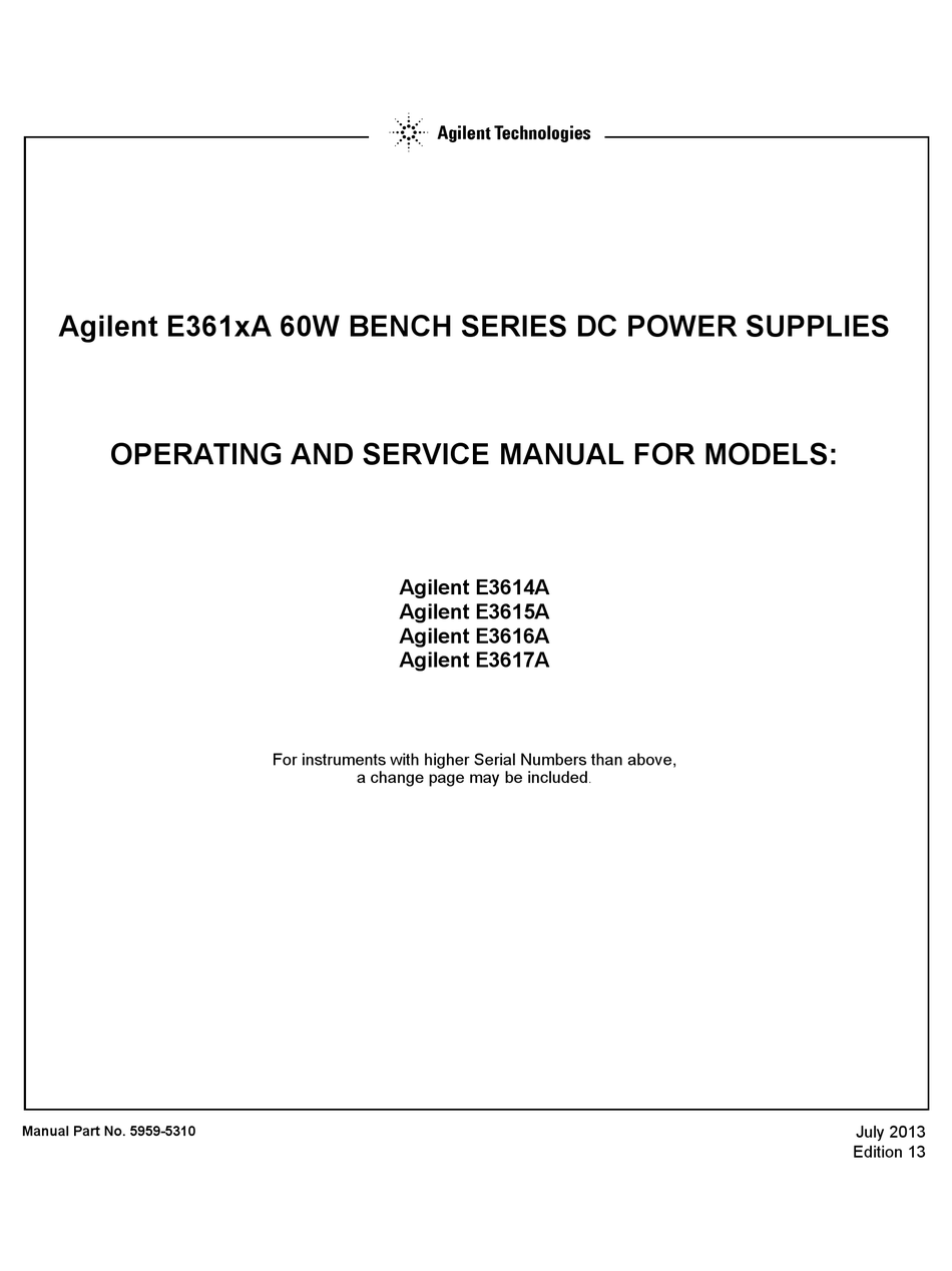 AGILENT TECHNOLOGIES E361 A SERIES OPERATING AND SERVICE MANUAL Pdf ...