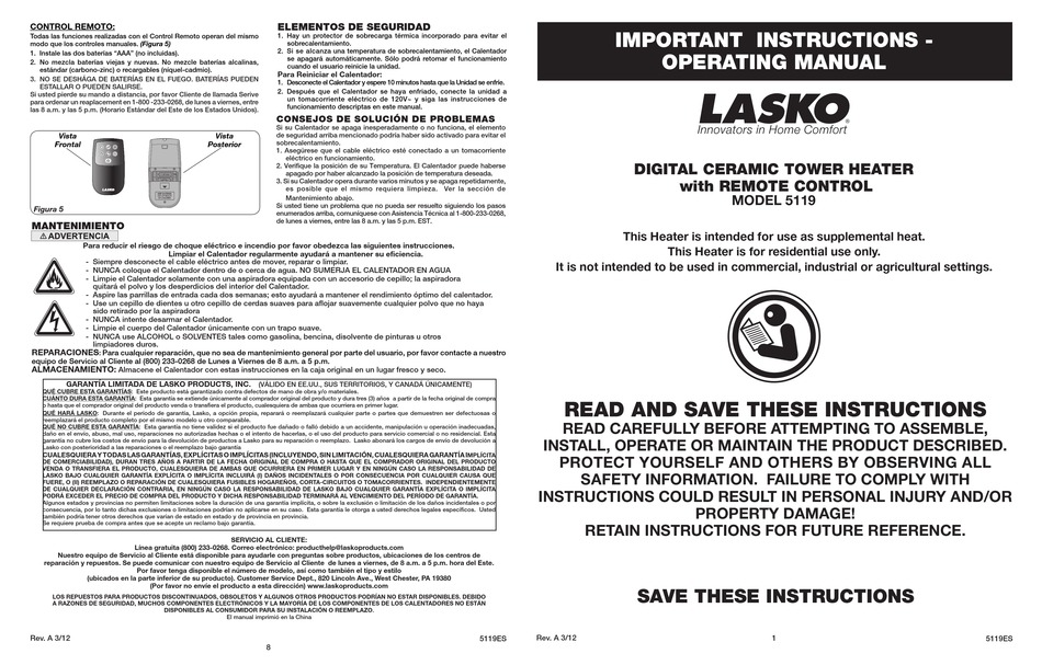 LASKO 5119 OPERATING MANUAL Pdf Download ManualsLib