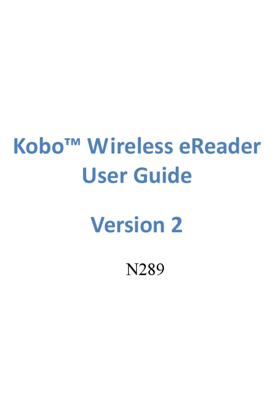 KOBO EREADER N289 USER MANUAL Pdf Download ManualsLib