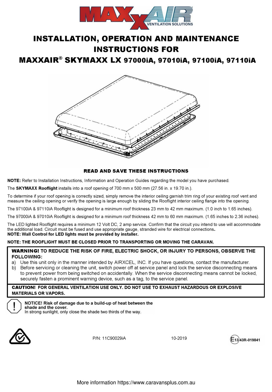 MAXXAIR SKYMAXX LX 97000IA INSTALLATION, OPERATION AND MAINTENANCE