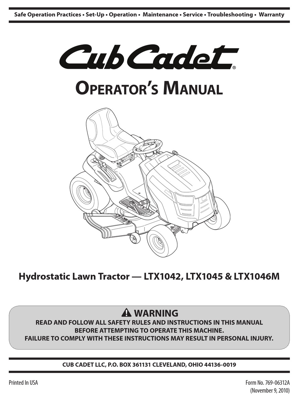 CUB CADET LTX1046M OPERATOR'S MANUAL Pdf Download | ManualsLib