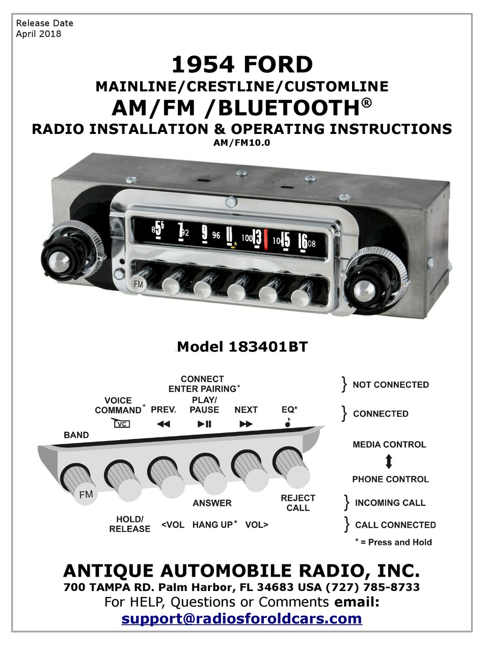 ANTIQUE AUTOMOBILE RADIO 183401BT OPERATING INSTRUCTIONS Pdf Download