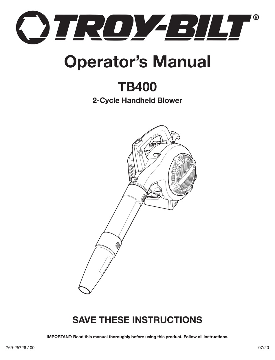 TROY-BILT TB400 OPERATOR'S MANUAL Pdf Download | ManualsLib