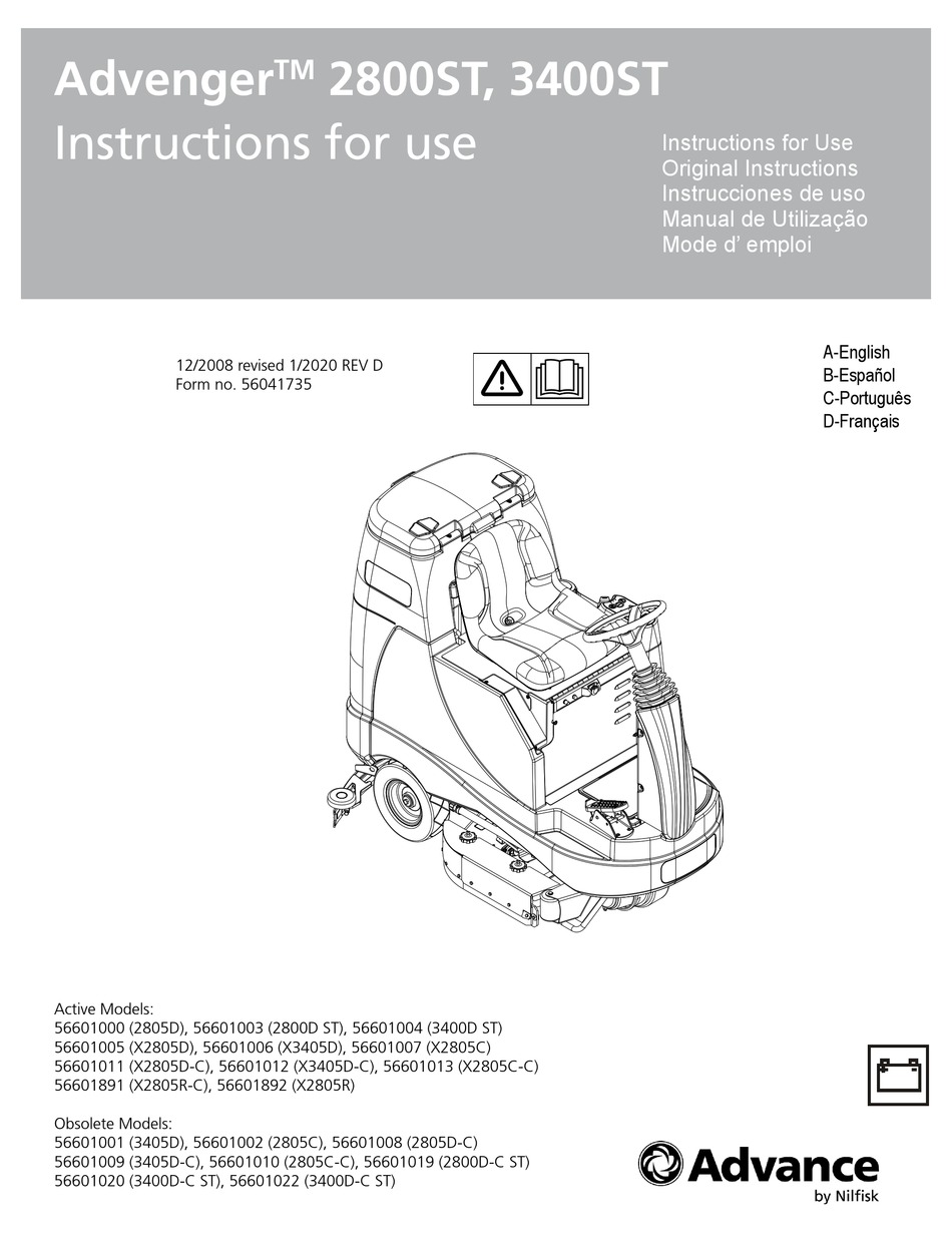 NILFISKADVANCE ADVANCE ADVENGER 2800ST SERIES INSTRUCTIONS FOR USE