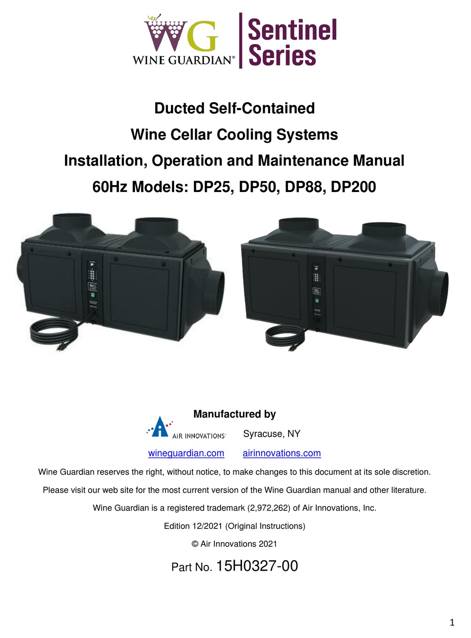 WINE GUARDIAN DP50 INSTALLATION, OPERATION AND MAINTENANCE MANUAL Pdf