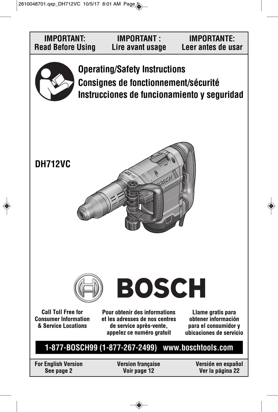 BOSCH DH712VC OPERATING/SAFETY INSTRUCTIONS MANUAL Pdf Download