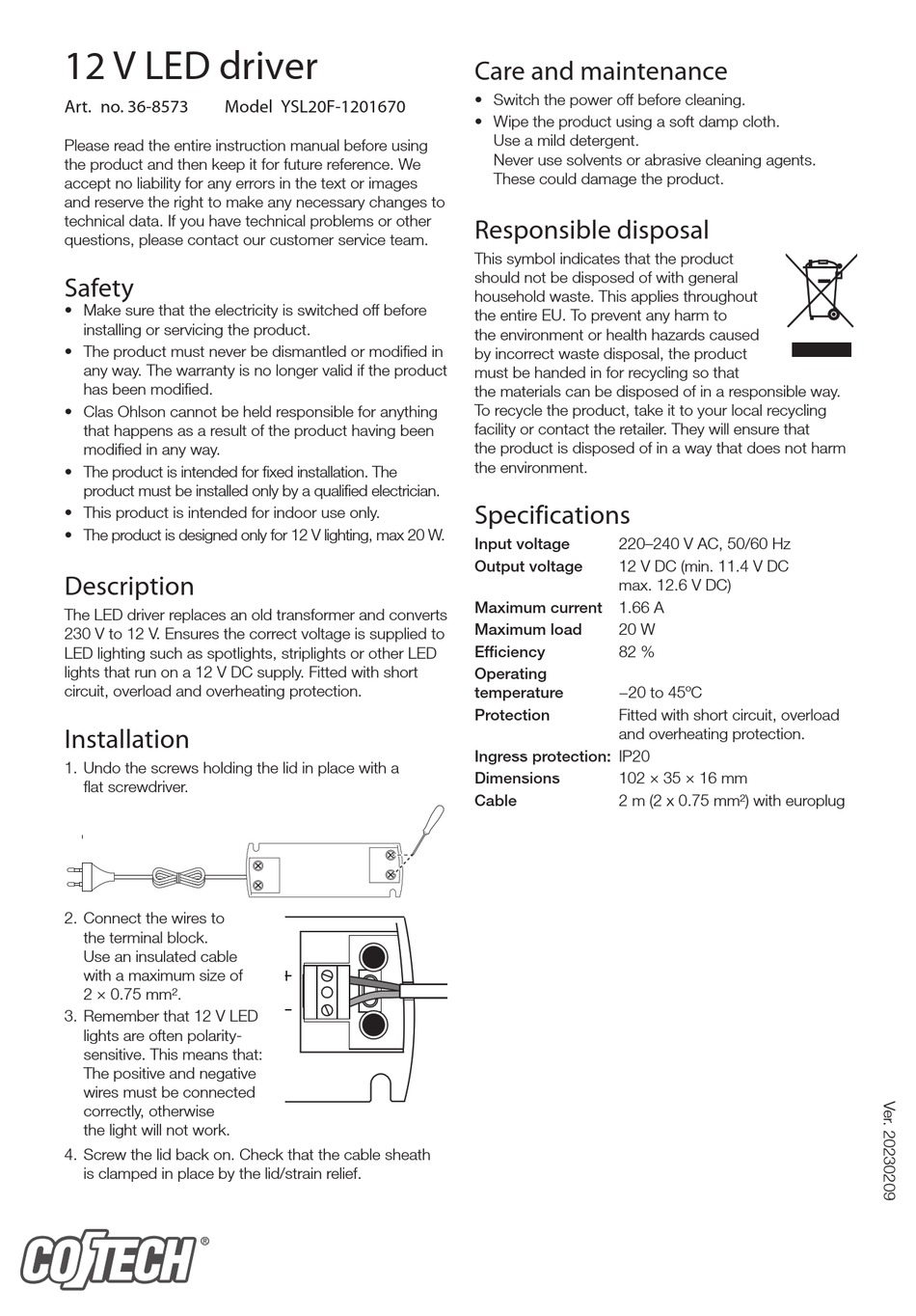 COTECH YSL20F-1201670 QUICK START MANUAL Pdf Download | ManualsLib