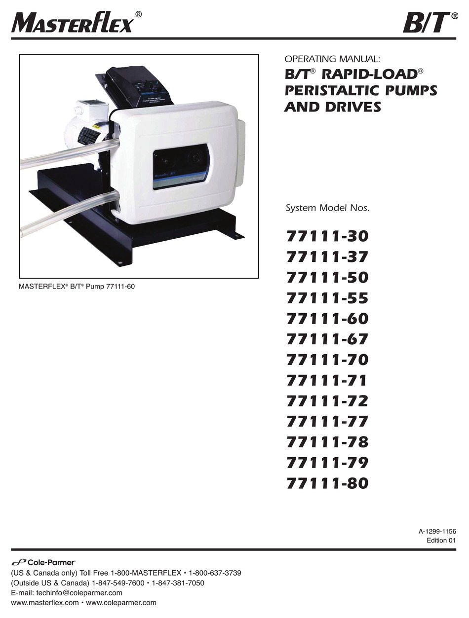 COLE PARMER MASTERCRAFT B/T RAPIDLOAD 7711130 OPERATING MANUAL Pdf