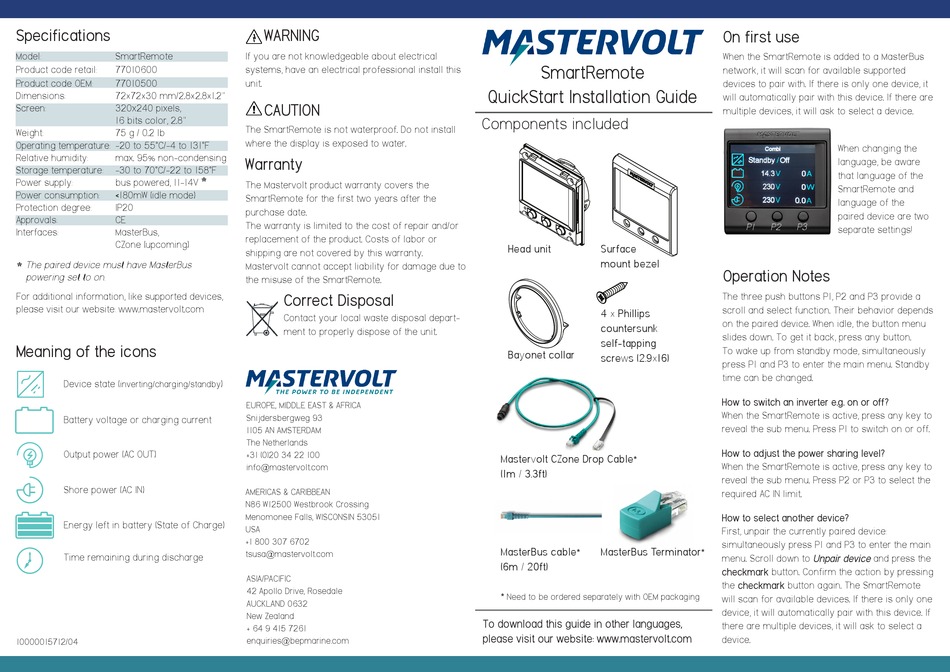 MASTERVOLT 77010600 QUICK START INSTALLATION MANUAL Pdf Download ...