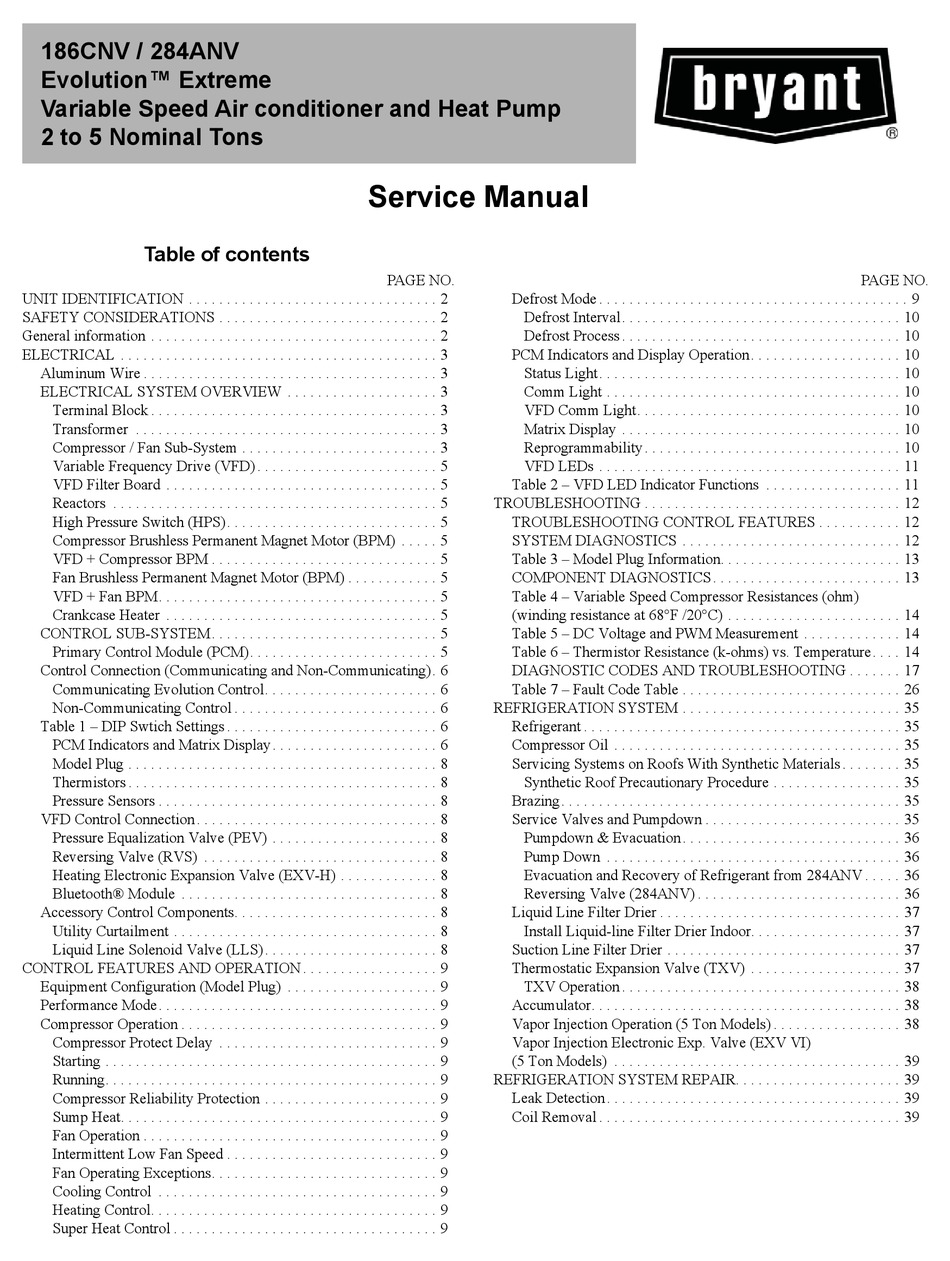 CARRIER BRYANT EVOLUTION EXTREME 186CNV SERVICE MANUAL Pdf Download