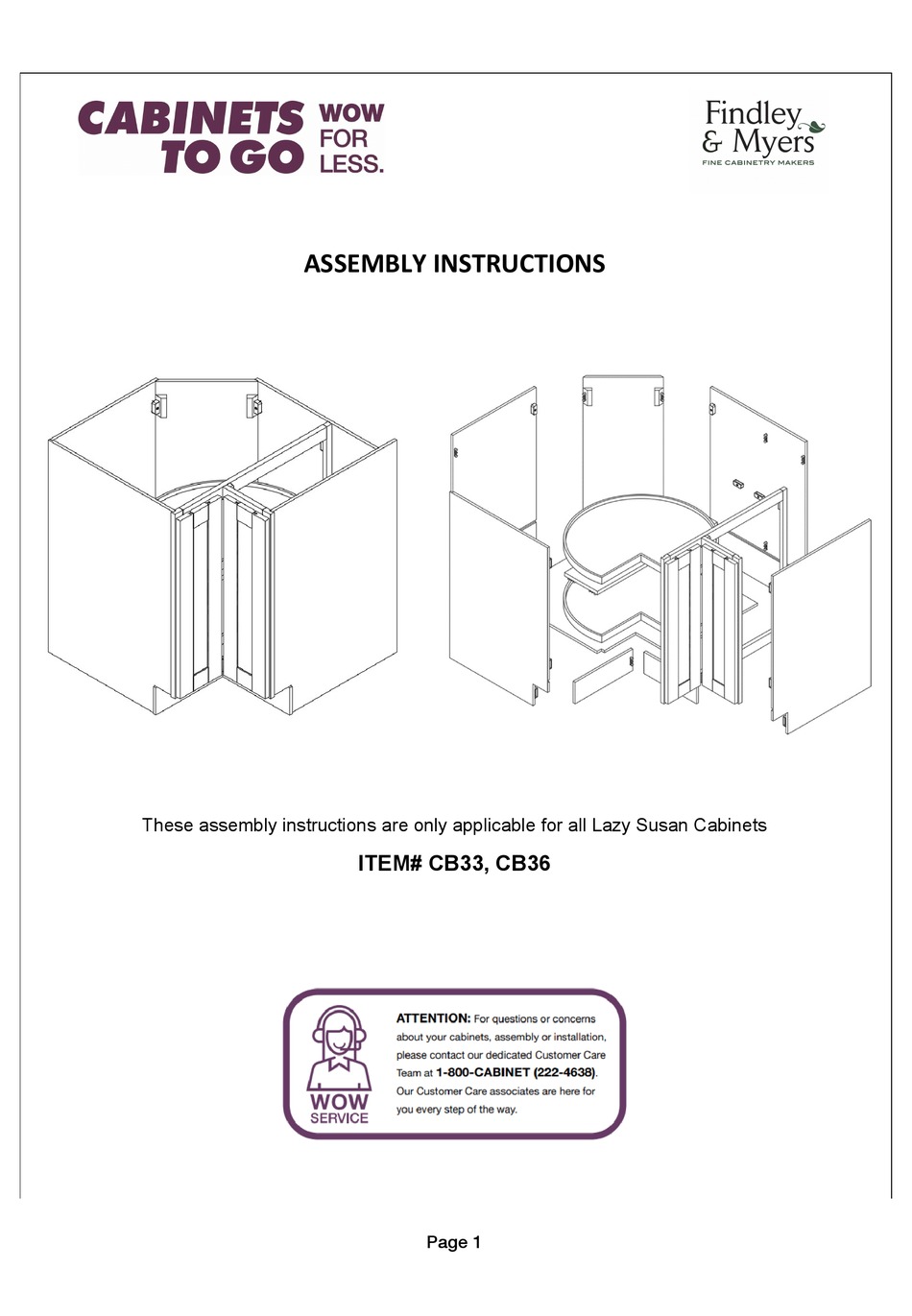 TO GO FINDLEY & MYERS CB33 ASSEMBLY INSTRUCTIONS MANUAL Pdf
