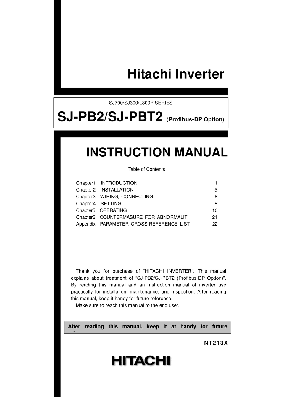 HITACHI SJPB2 INSTRUCTION MANUAL Pdf Download ManualsLib