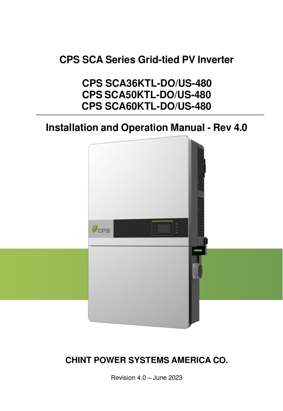 CPS SCA36KTLDO/US480 INSTALLATION AND OPERATION MANUAL Pdf Download