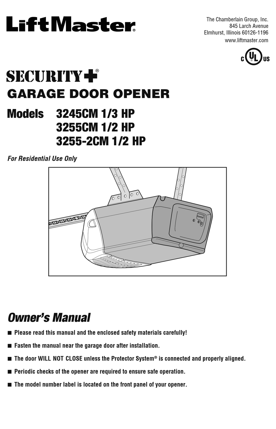 CHAMBERLAIN LIFTMASTER SECURITY+ 3245CM OWNER'S MANUAL Pdf Download ...