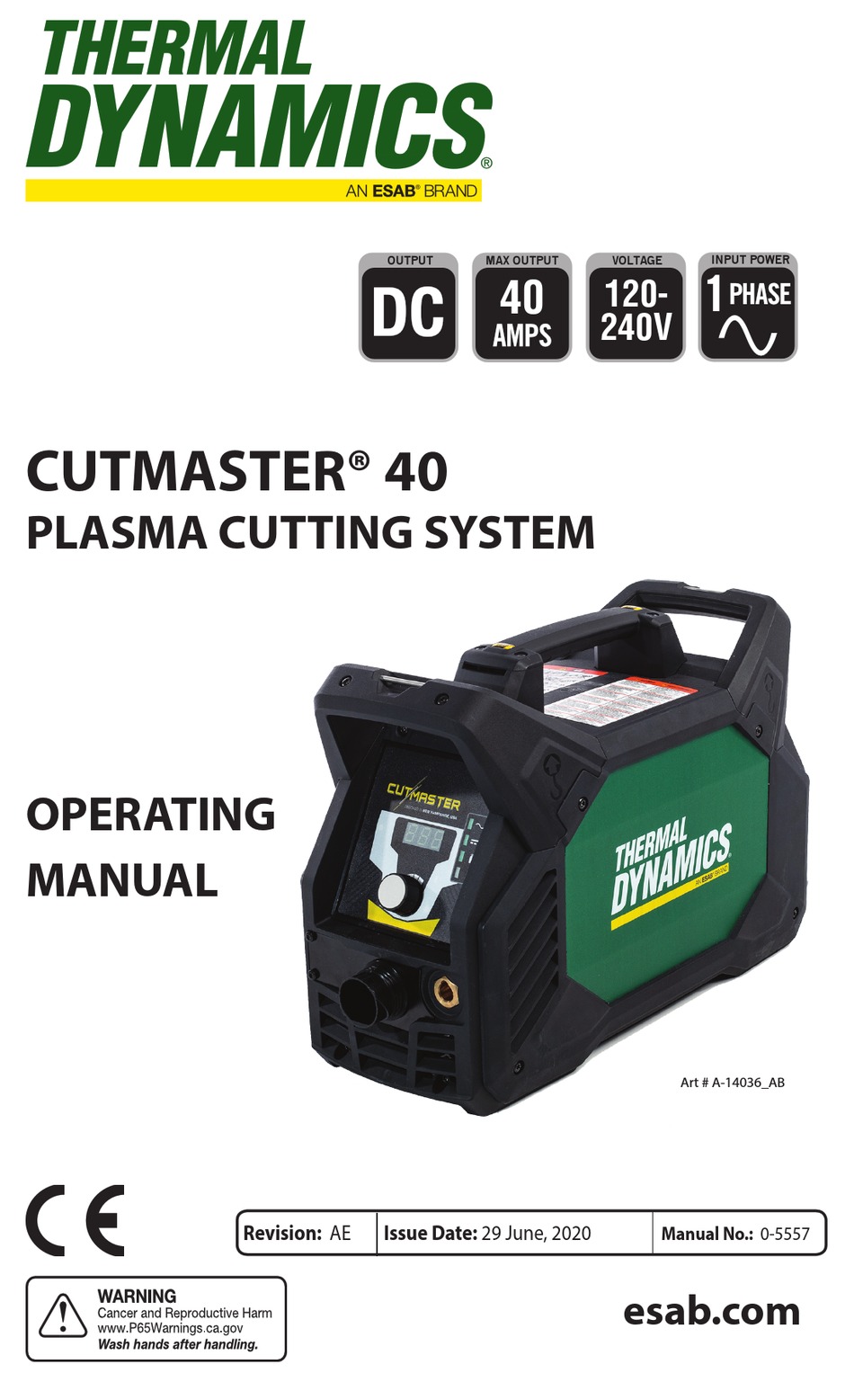ESAB THERMAL DYNAMICS CUTMASTER 40 OPERATING MANUAL Pdf Download