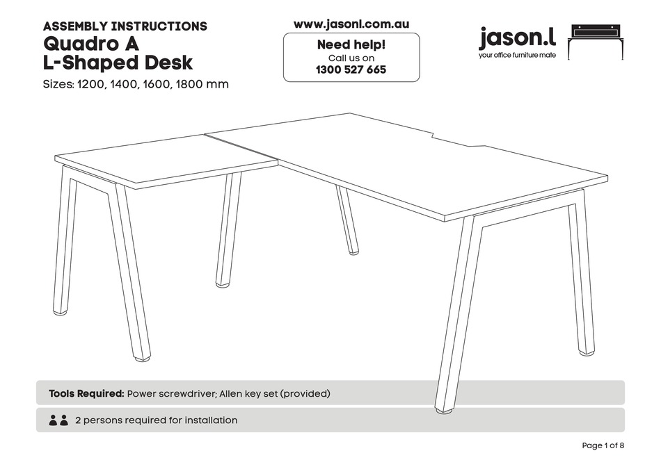 JASON.L QUADRO A LSHAPED DESK ASSEMBLY INSTRUCTIONS MANUAL Pdf