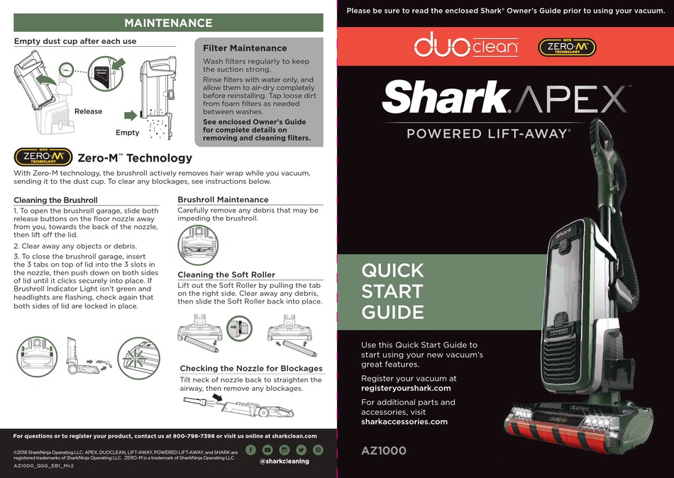 SHARK APEX AZ1000W QUICK START MANUAL Pdf Download ManualsLib