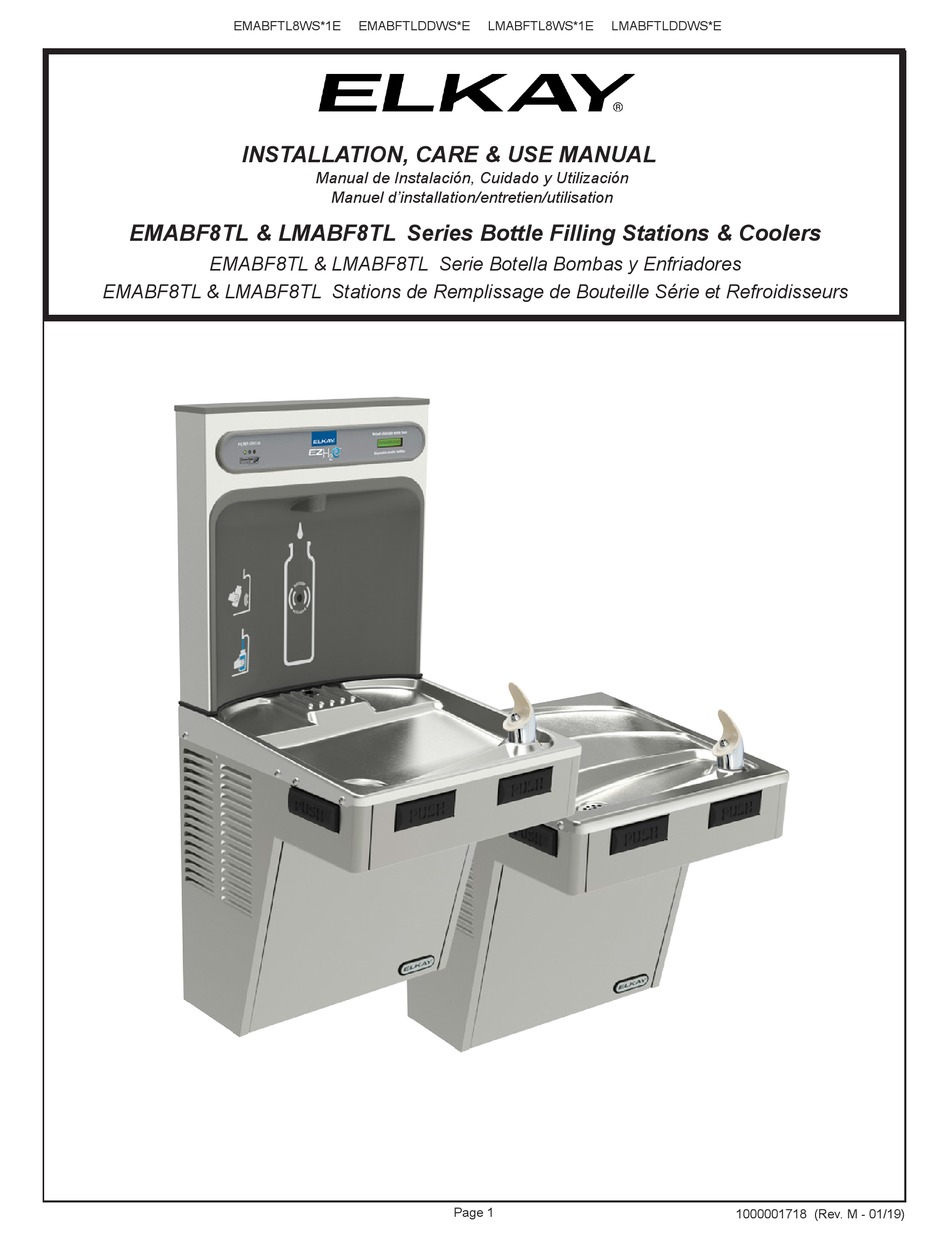 ELKAY EZH2O EMABFTL8WS 1E SERIES INSTALLATION, CARE & USE MANUAL Pdf