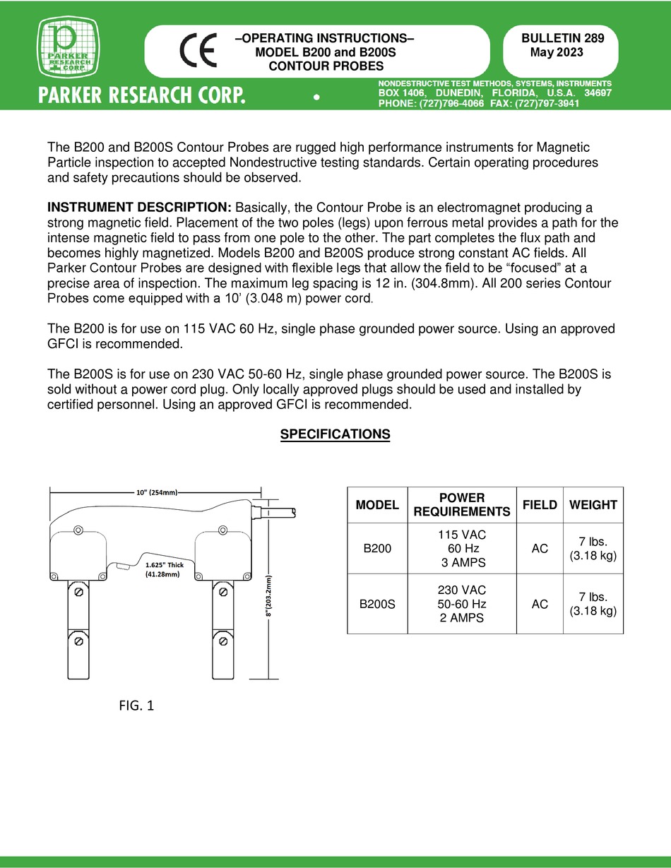 PARKER RESEARCH CORP B200S OPERATING INSTRUCTIONS Pdf Download | ManualsLib