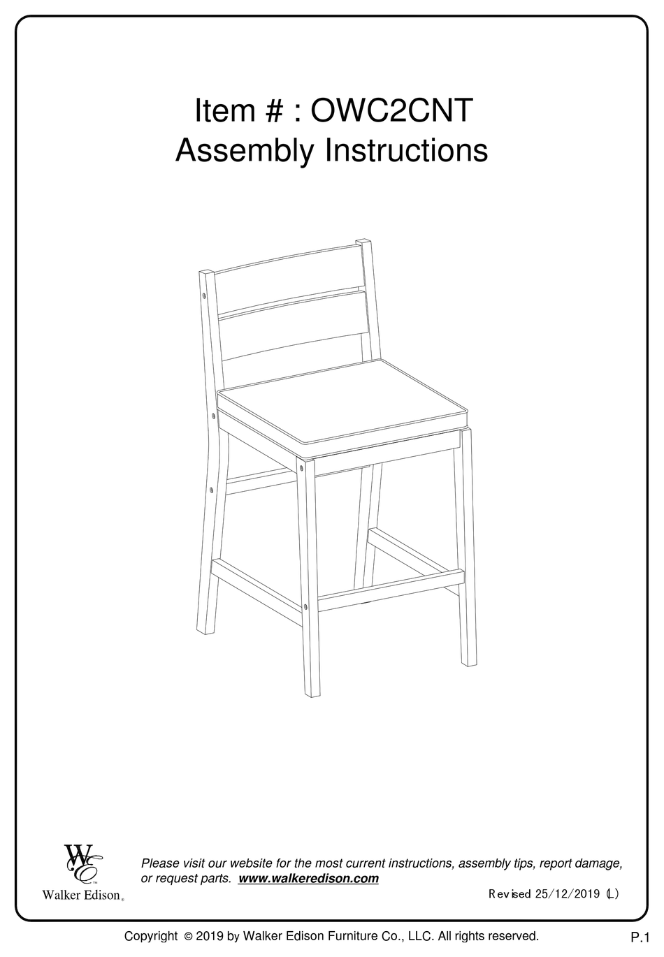 WALKER EDISON OWC2CNT ASSEMBLY INSTRUCTIONS MANUAL Pdf Download