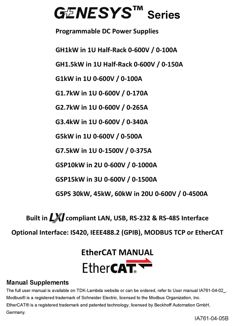 Tdk Lambda Genesys Gh15kw In 1u Half Rack 0 600v 0 150a Manual Pdf Download Manualslib 4786