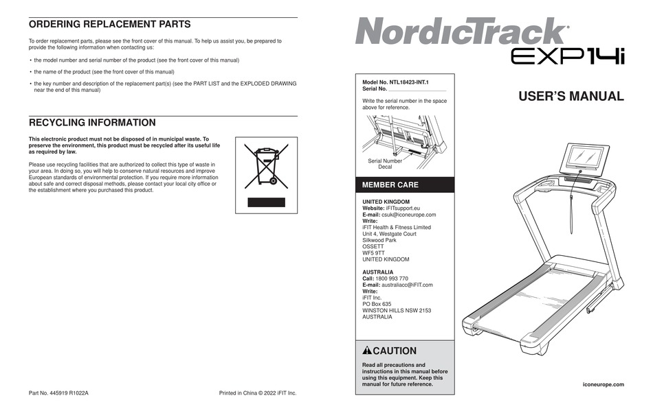 ICON NORDICTRACK EXP14I USER MANUAL Pdf Download | ManualsLib