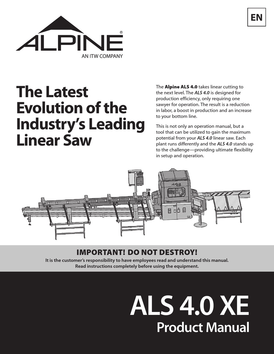 ITW ALPINE ALS 4.0 XE PRODUCT MANUAL Pdf Download ManualsLib