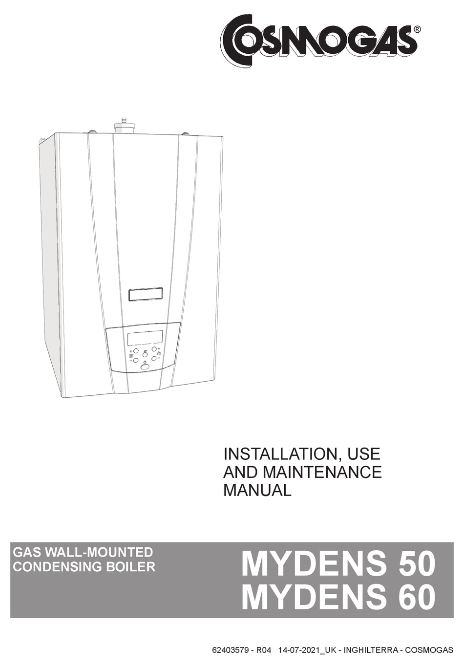 COSMOGAS MYDENS 50 INSTRUCTIONS FOR INSTALLATION, USE AND MAINTENANCE