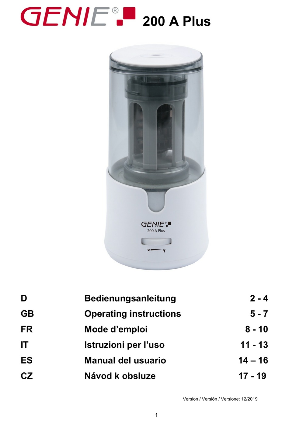 GENIE 200 A PLUS OPERATING INSTRUCTIONS MANUAL Pdf Download ManualsLib