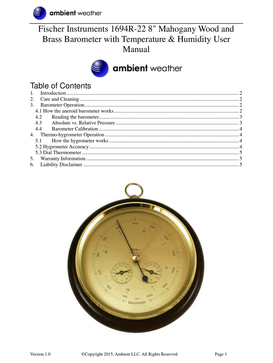 AMBIENT WEATHER FISCHER INSTRUMENTS 1694R22 USER MANUAL Pdf Download