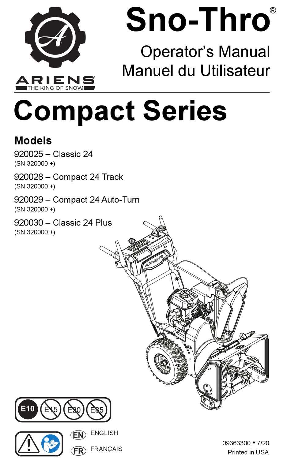 Ariens Sno Thro Compact Classic Track Operator S Manual Pdf Download Manualslib