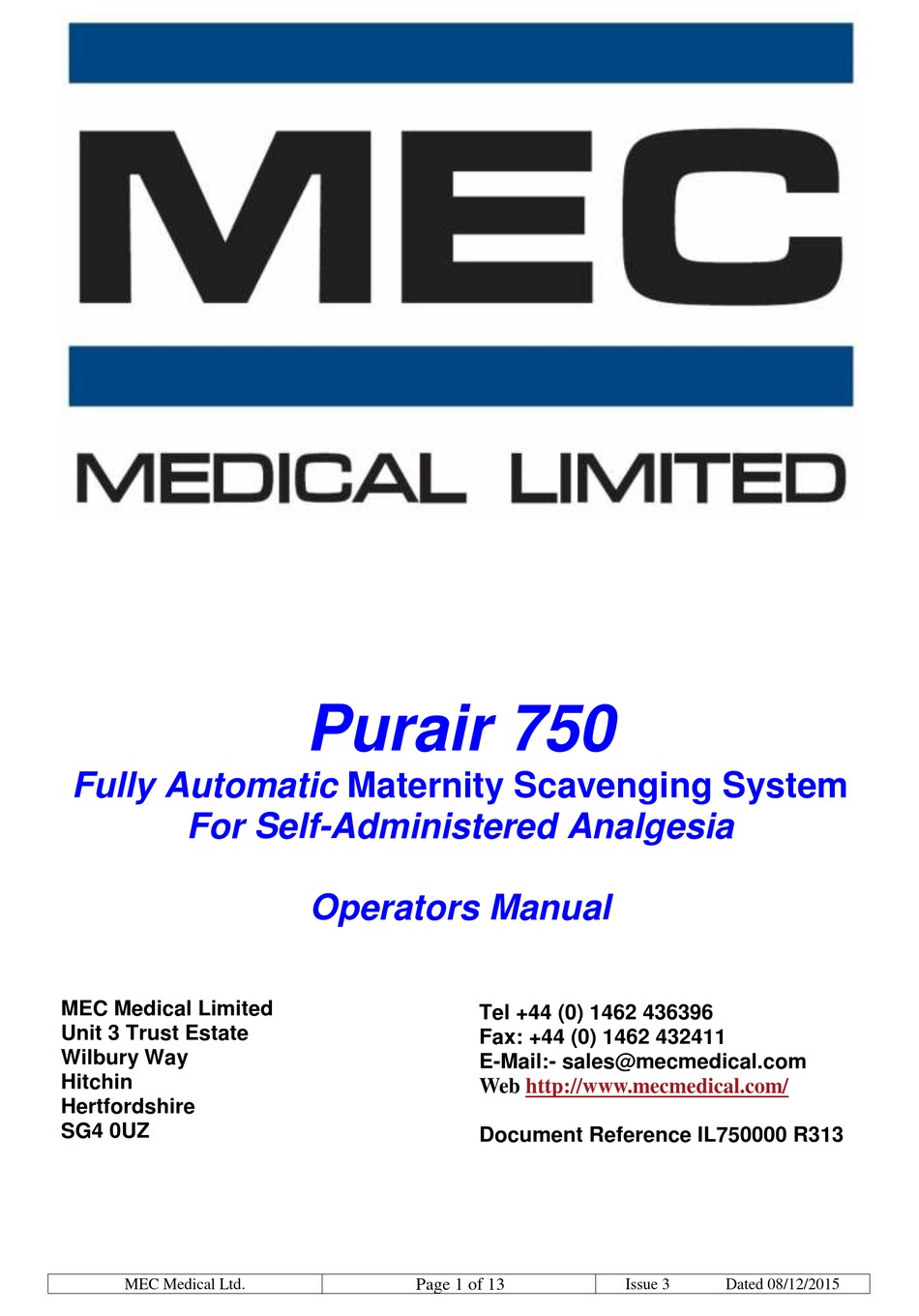 MEC PURAIR 750 OPERATOR