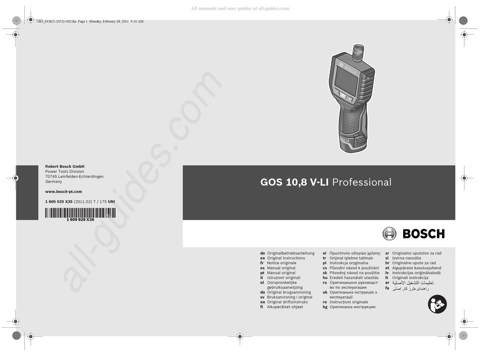 BOSCH PROFESSIONAL GOS 10,8 V-LI ORIGINAL INSTRUCTIONS MANUAL Pdf ...