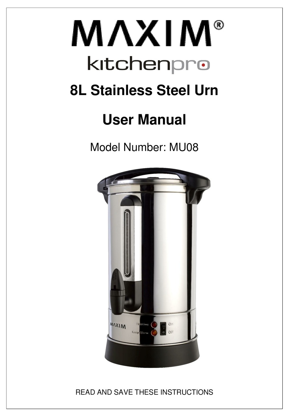 MAXIM KITCHENPRO MU08 USER MANUAL Pdf Download ManualsLib