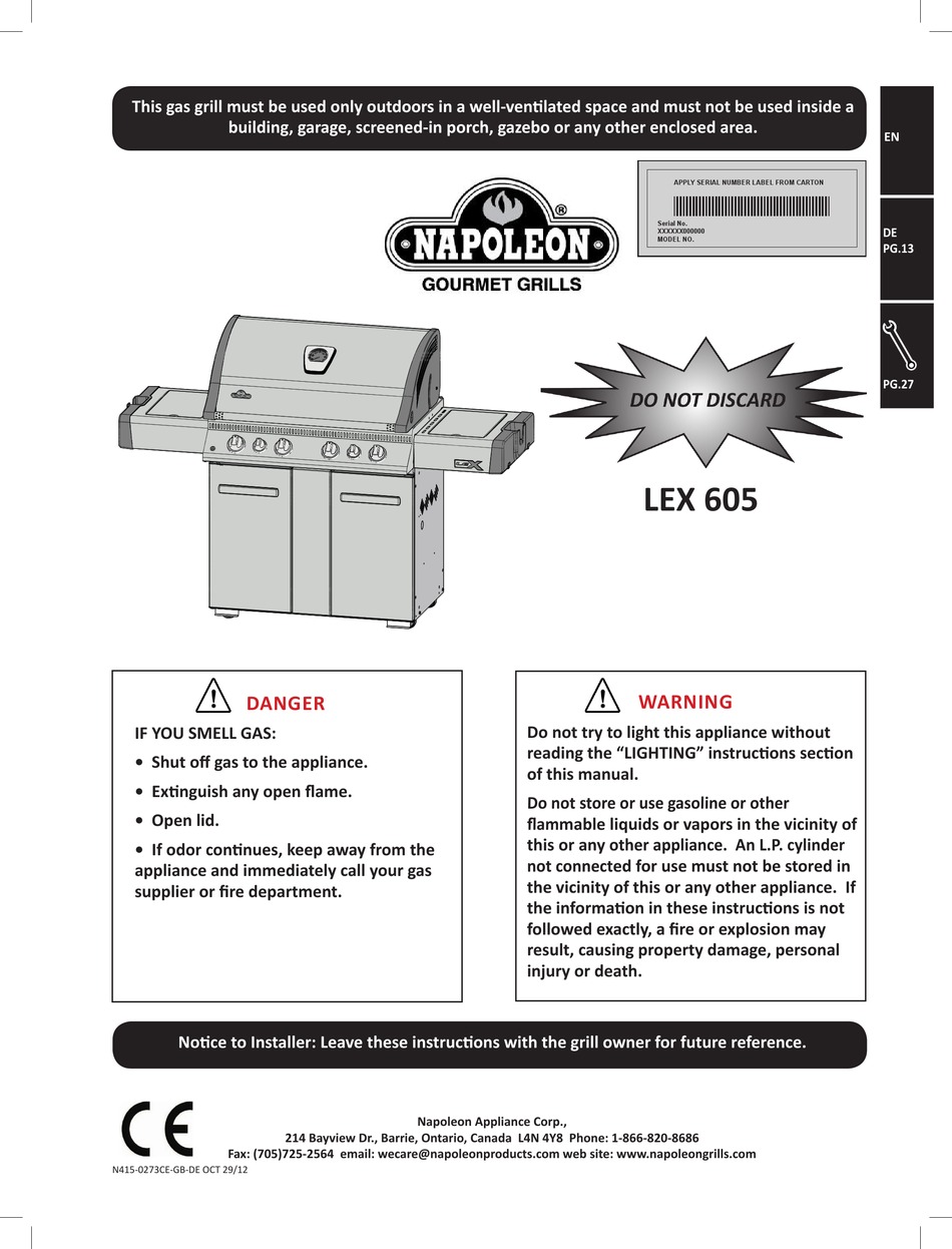 NAPOLEON LEX 605 INSTRUCTIONS MANUAL Pdf Download | ManualsLib