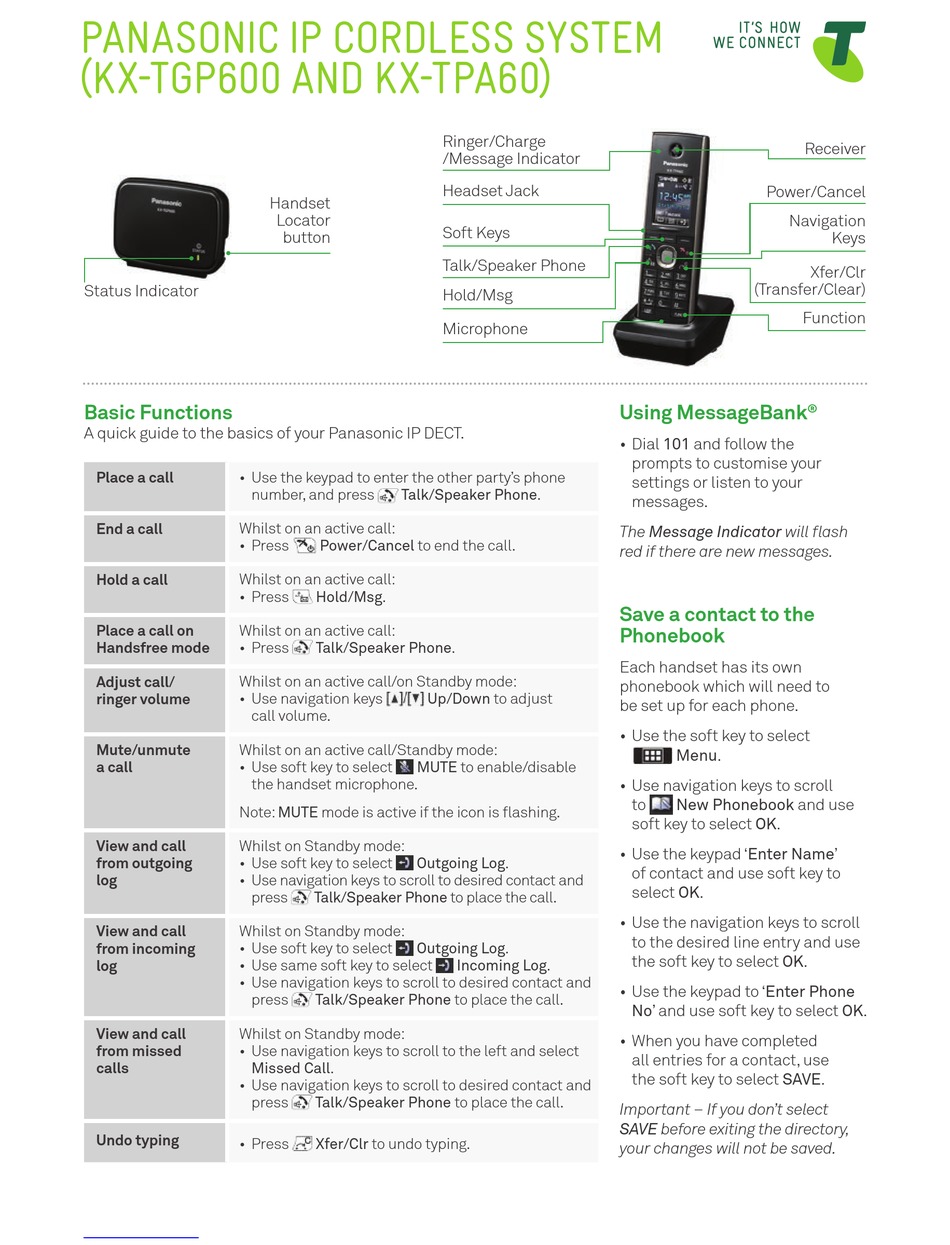 PANASONIC KXTGP600 QUICK START MANUAL Pdf Download ManualsLib