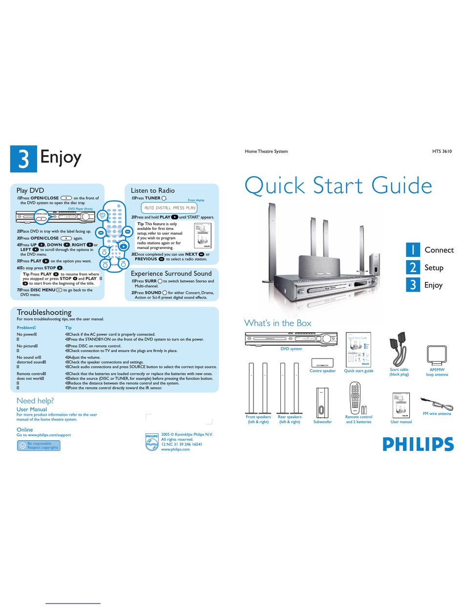 Philips Hts Quick Start Manual Pdf Download Manualslib