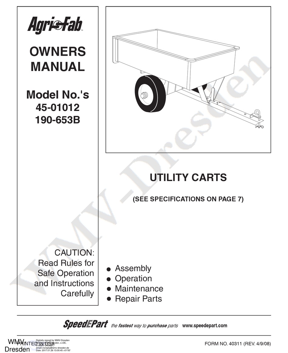 Agri-fab 45-01012 Owner's Manual Pdf Download 