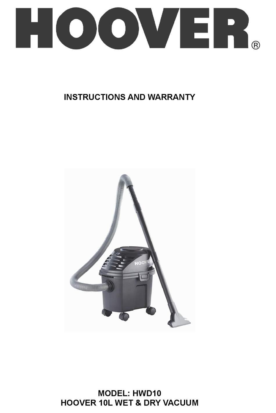 HOOVER HWD10 INSTRUCTIONS AND WARRANTY Pdf Download ManualsLib
