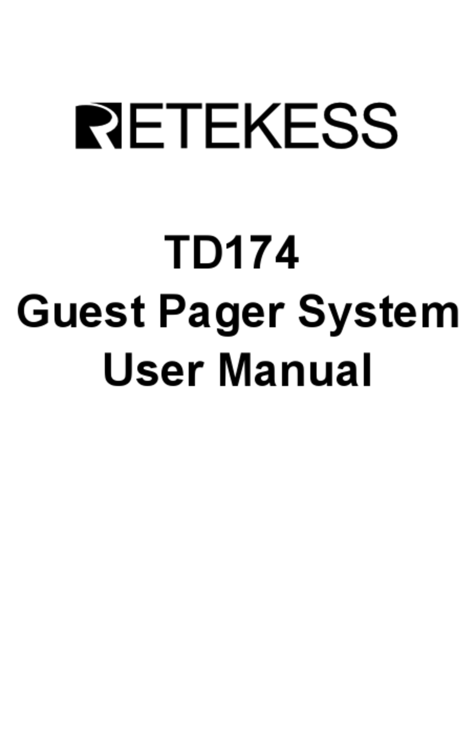 RETEKESS TD174 USER MANUAL Pdf Download ManualsLib