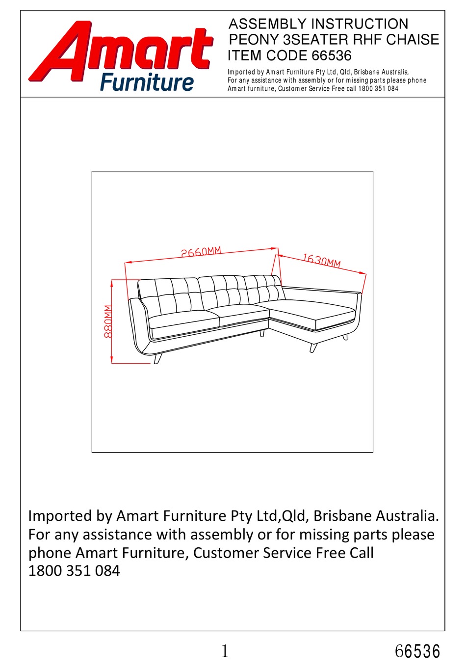 AMART FURNITURE PEONY 66536 ASSEMBLY INSTRUCTION MANUAL Pdf Download