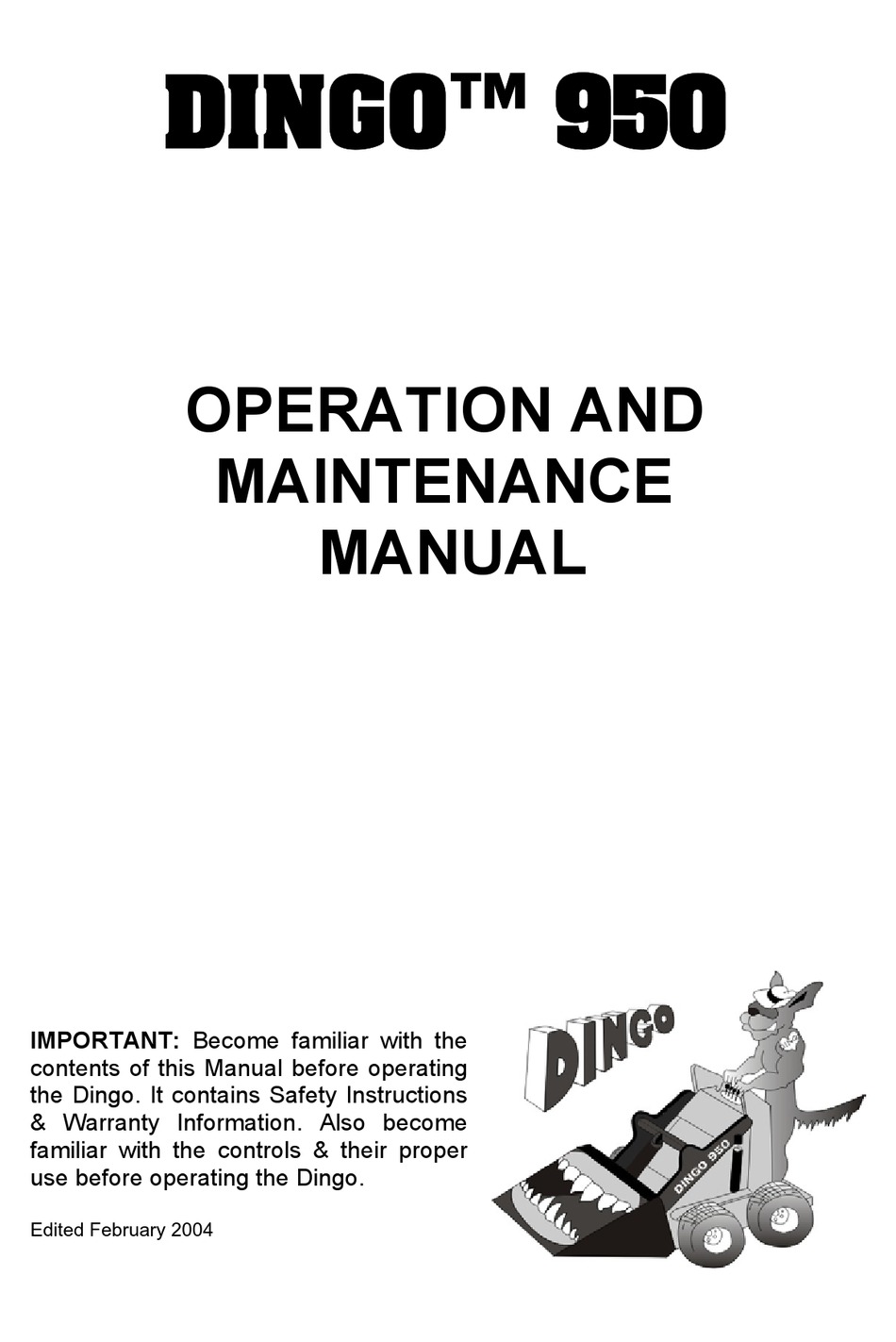 DINGO 950 OPERATION AND MAINTENANCE MANUAL Pdf Download ManualsLib
