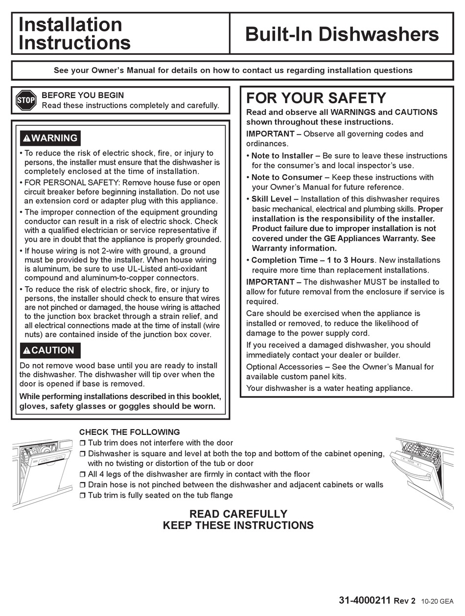 GE GDT645SYNFS INSTALLATION INSTRUCTIONS MANUAL Pdf Download ManualsLib
