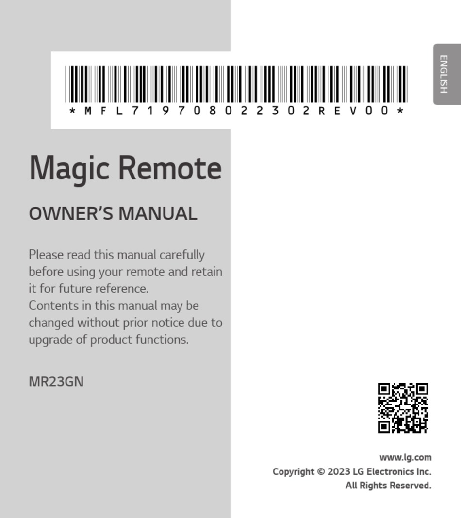 LG MAGIC REMOTE MR23GN OWNER'S MANUAL Pdf Download