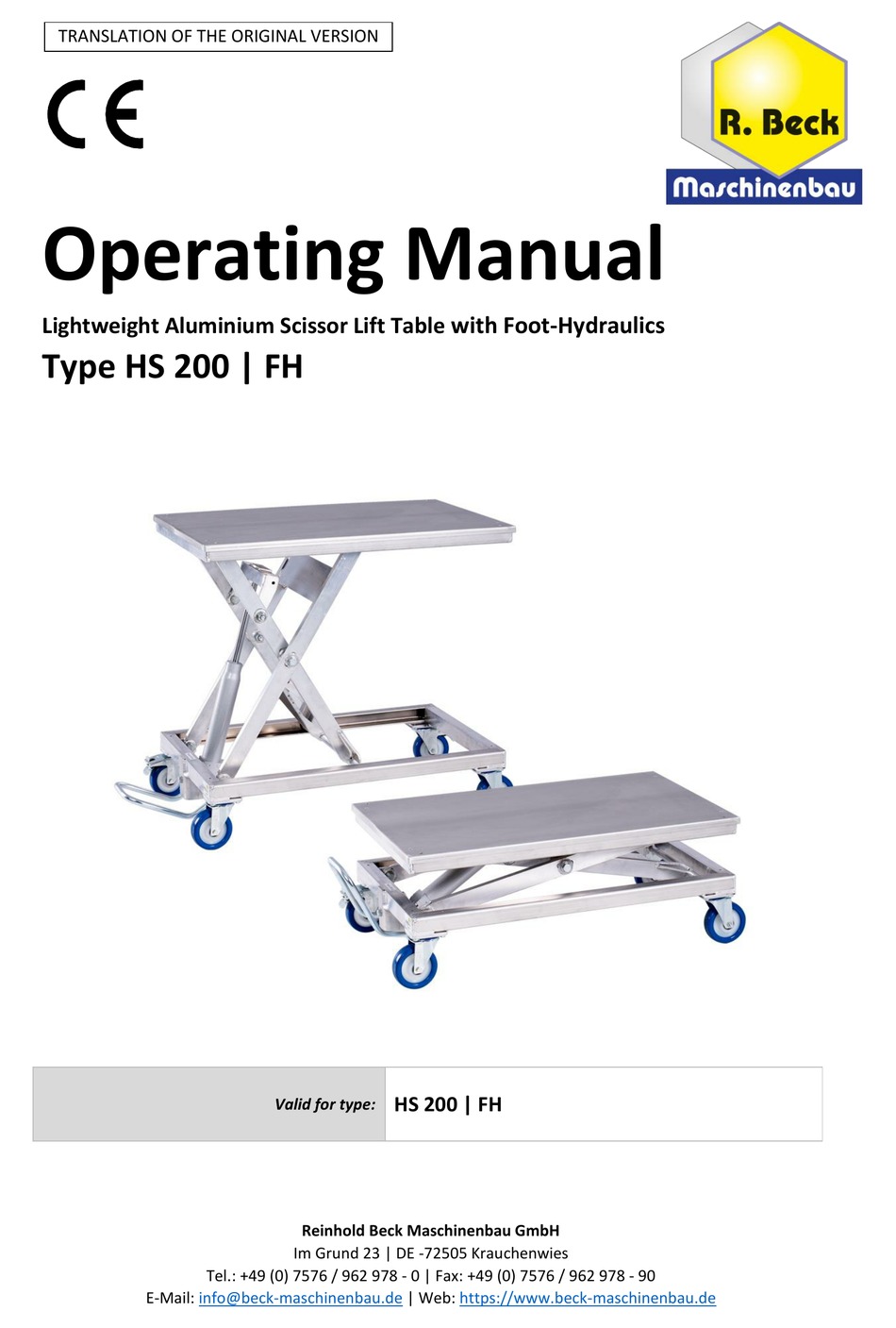 R. BECK MASCHINENBAU HS 200 FH OPERATING MANUAL Pdf Download | ManualsLib