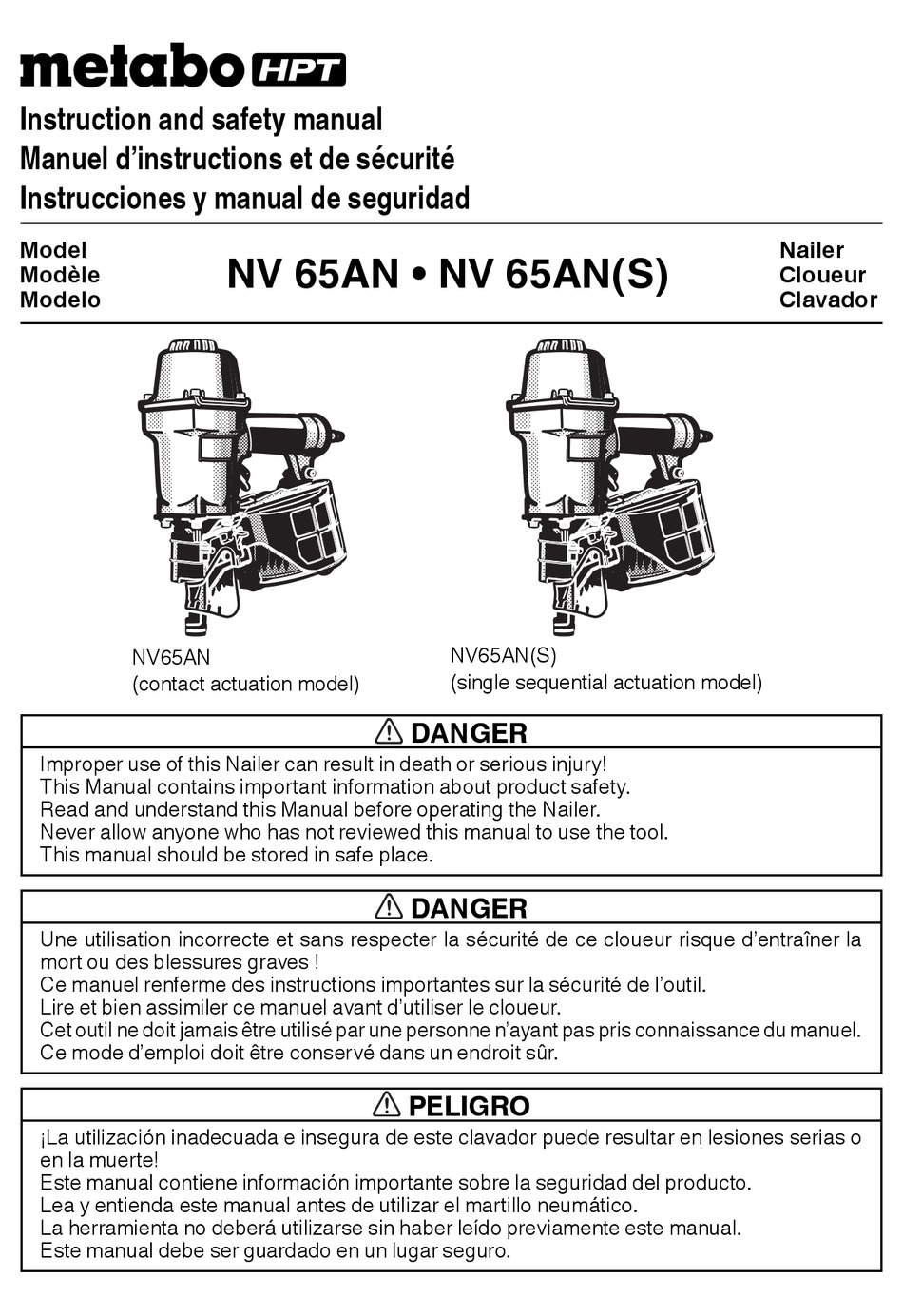 METABO HPT NV 65AN INSTRUCTION AND SAFETY MANUAL Pdf Download | ManualsLib