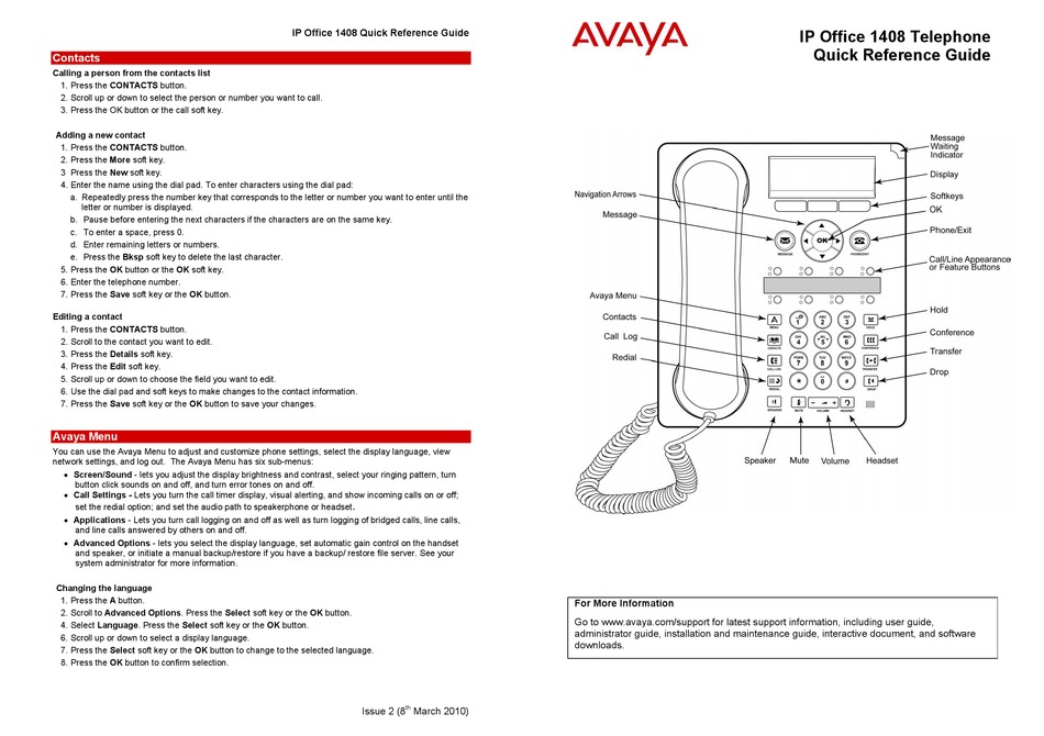 AVAYA IP OFFICE 1408 QUICK REFERENCE MANUAL Pdf Download ManualsLib