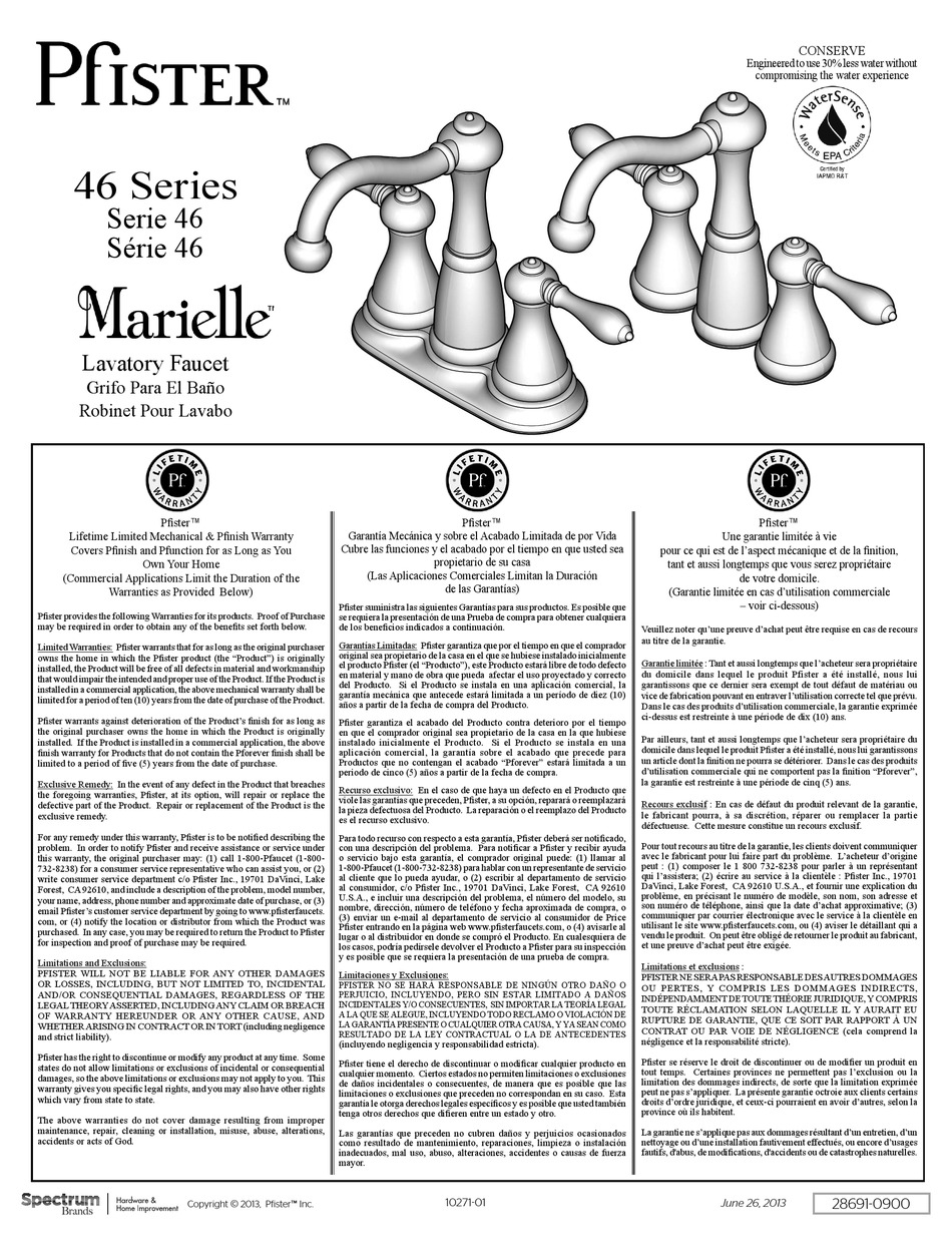 Spectrum Brands Pfister Marielle 46 Series 