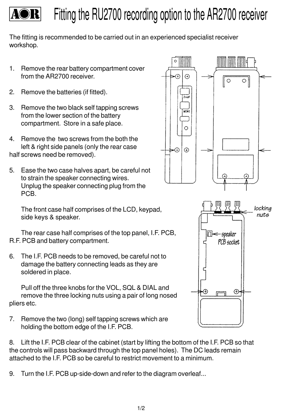 AOR AR2700 QUICK START MANUAL Pdf Download | ManualsLib