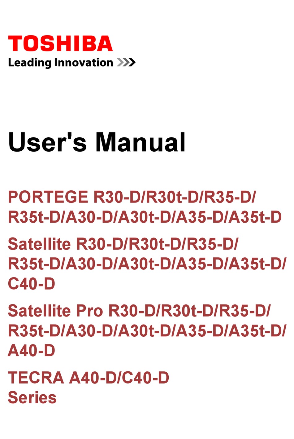 TOSHIBA PORTEGE R30 D SERIES USER MANUAL Pdf Download ManualsLib